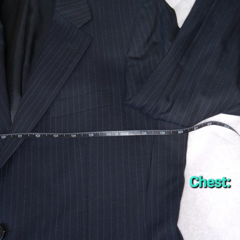 Jos A Bank Black 100% Wool Pinstriped Full Suit Set Blazer Size 38S Pants 32x28 - Picture 7 of 15